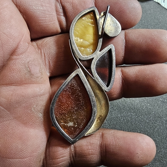 Vintage Sterling Silver 925 Multistone Set Large Abstract Pendant 2.5 Inch shows - Picture 7 of 9